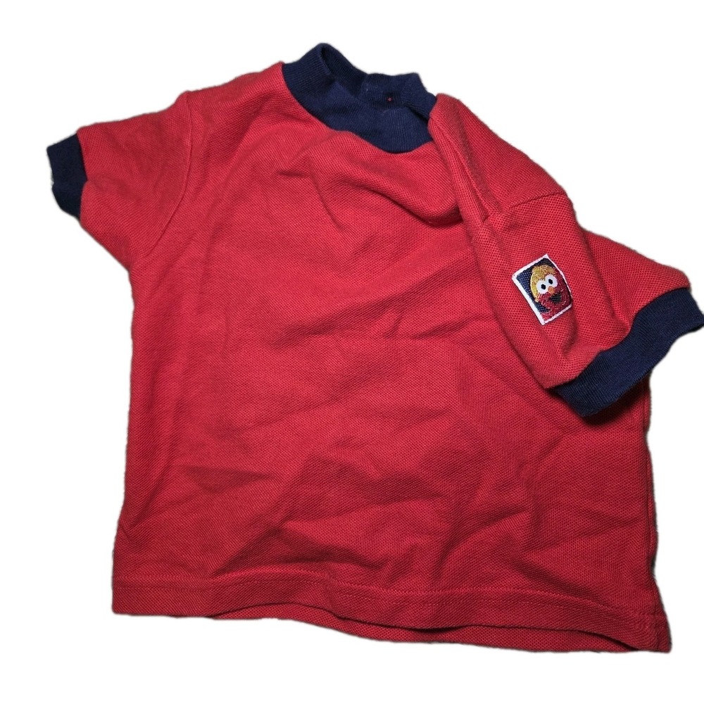Vintage Sesame Street Red Polo Shirt Elmo Patch On Shoulder Toddler Kids Size 2T